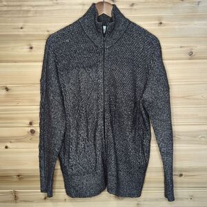 CAbi Sweater Womens Small Gray #4409 Zip it Cardigan Cable Knit